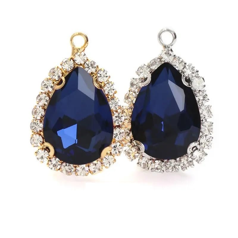 10pcs Drop Shape Crystal Stone Sew On Rhinestone Golden/White K Metal Claw Settings Pendants,F