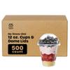 Comfy Package [Case of 500 12 oz. Clear Plastic Cups With Dome Lids (No Hole), Fruit Cups with Lids for Party - Perfect for Smoothies, Milkshakes, and To-Go Beverages view 1