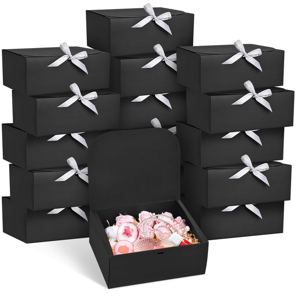WLUSEAXI 15Pack Gift Boxes with Lids for Presents, 10x8x4 Inch Groomsmen Proposal Box, Black Gift Box with Ribbon for Bride Shower, Birthday, Wedding, Party, Graduation Gift