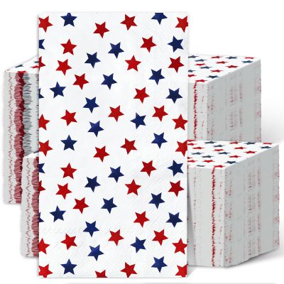 200Pcs Patriotic Guest Napkins American Red Blue Stars Disposable Napkins Independence Day Hand Paper Towel Napkins for Bathroom July 4th Party Supplies Table Decor
