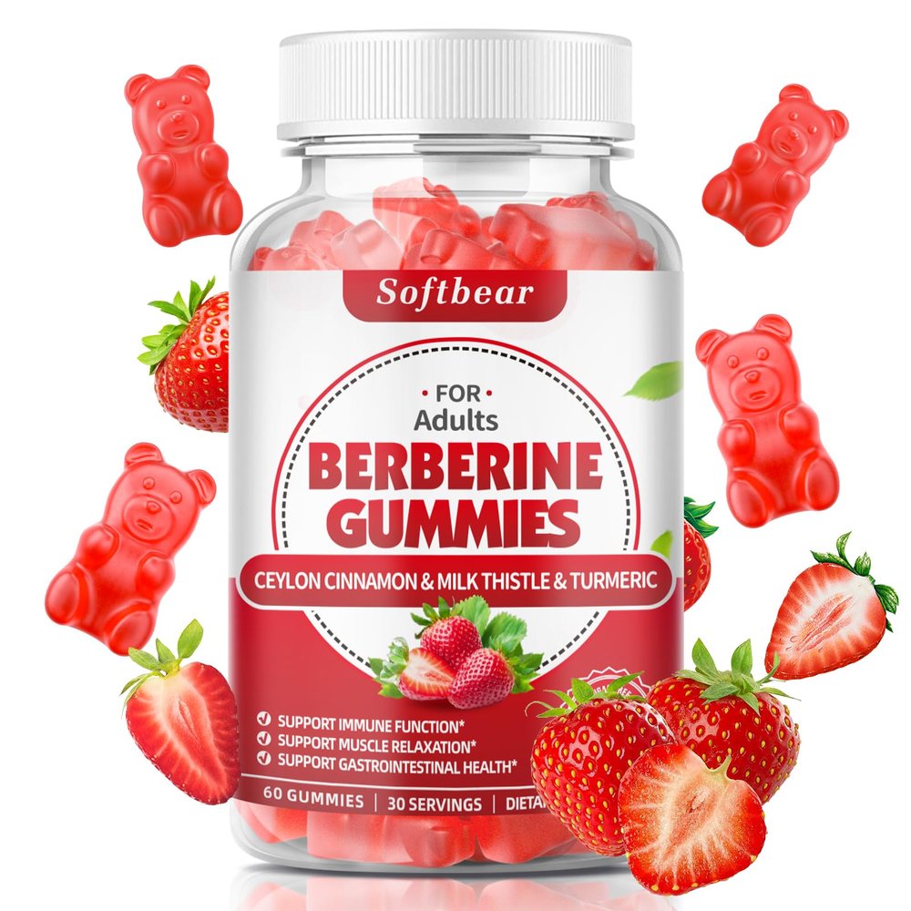 softbear Berberine with Ceylon Cinnamon Gummies Organic Berberine HCL 1500mg for Metabolism Immune Health Sugar-Free Berberine Supplements Strawberry Flavored 60 Count