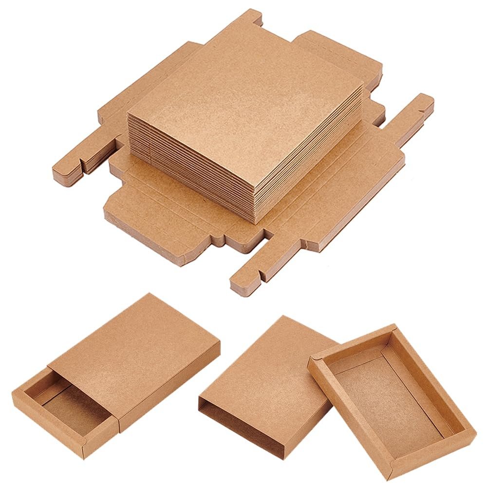 BENECREAT 20 Pack Brown Kraft Paper Drawer Boxes, 5.3x3.8x1 Inch Rectangle Kraft Paper Gift Box Cookie Boxes for Wedding Party Gifts, Jewellery Packaging