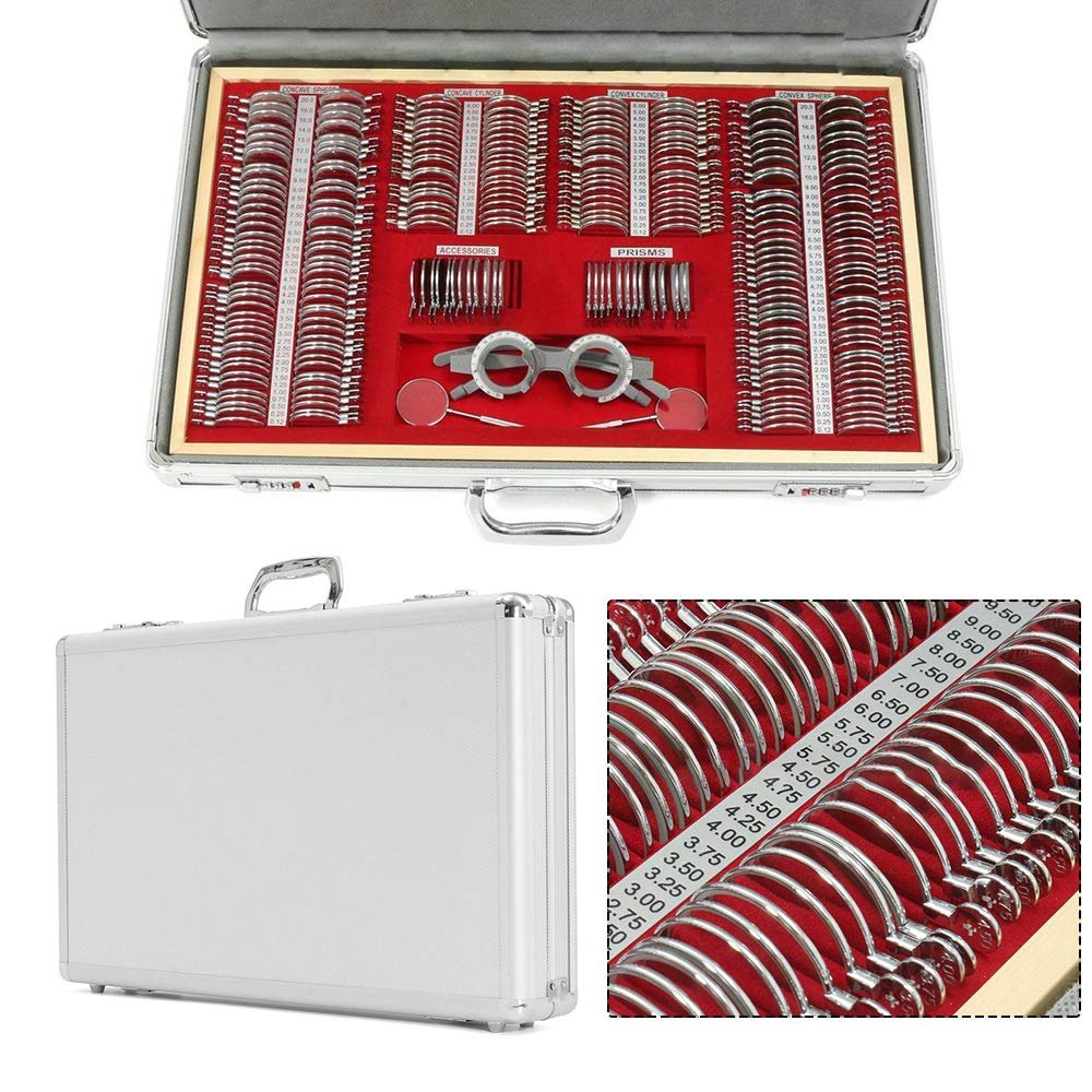 MuChaIOAK 266 PCS Trial Lens Set, Aluminum Case Optometry Optical Instrument, Metal Rim Aluminum Box Trial Frame, 266 Pcs Optical Trial Lens Set Optometry Kit (266 PCS)