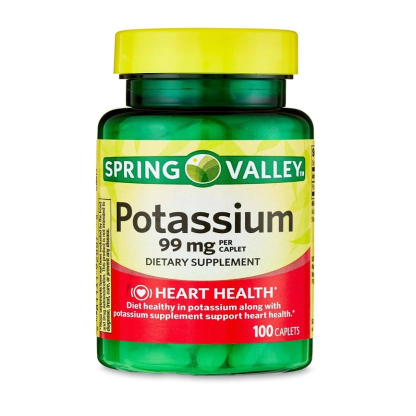 4 TOP CARE Potassium Heart Health Dietary Supplement Caplets, 99 mg, 100 Count
