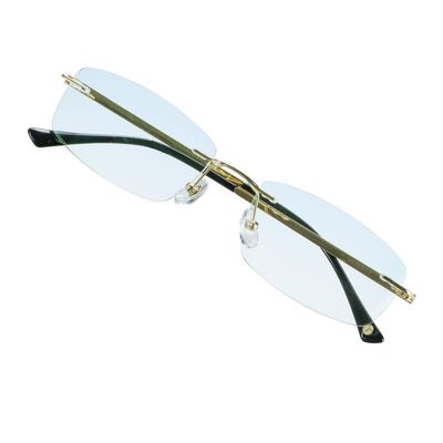 VisionGlobal Pure Titanium Frame for men/women Blue Light Blocking,Hand-set Diamond Fashion Glasses (Golden Blue, 4.00 Magnification)