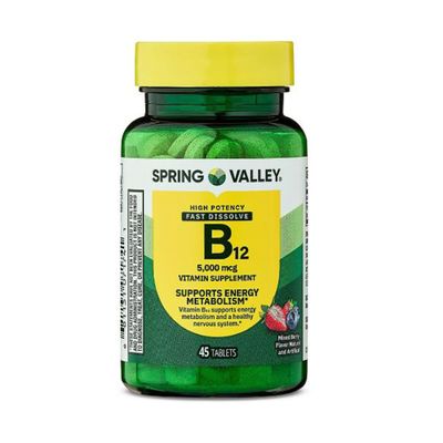 4 TOP CARE Extra Strength Vitamin B12 Metabolism Support Dietary Supplement Fast Dissolve Tablets, Mixed Berry, 5000 mcg, 45 Count