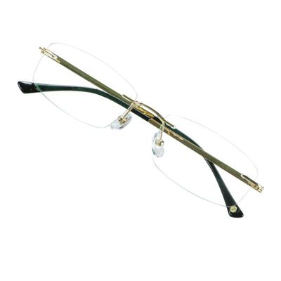 VisionGlobal Pure Titanium Frame for men/women Blue Light Blocking,Hand-set Diamond Fashion Glasses (Golden Clear, 2.50 Magnification)