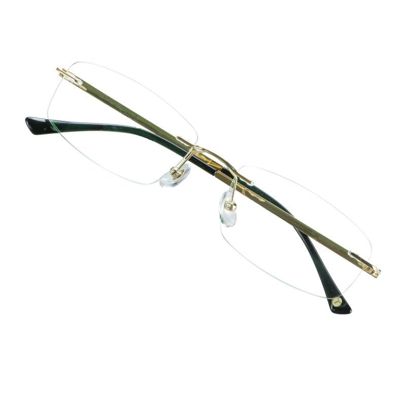 VisionGlobal Pure Titanium Frame for men/women Blue Light Blocking,Hand-set Diamond Fashion Glasses (Golden Clear, 2.50 Magnification)