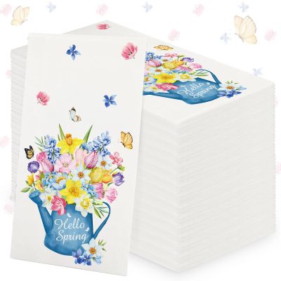Yeaqee 200 Pcs Floral Disposable Napkins Flowers Paper Guest Towels Decoupage Napkins Disposable Decorative Hand Towel for Bathroom Summer Fall Tea Party Wedding Favor Supplies(Butterfly)