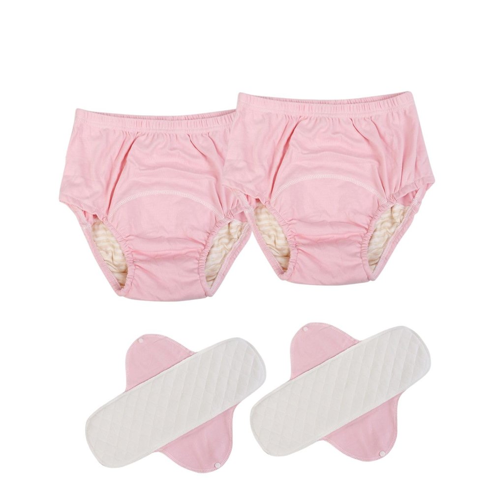 2 Pack Washable Incontinence Underwear for Men/Women, Reusable TPU Leak Proof Adult Cloth Diaper Nappy with Inserts for The Elderly, Bedridden, Postpartum (Pink-M)