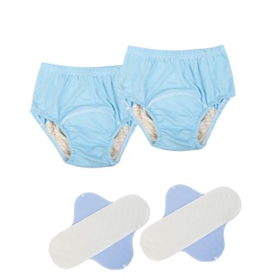2 Pack Washable Incontinence Underwear for Men/Women, Reusable TPU Leak Proof Adult Cloth Diaper Nappy with Inserts for The Elderly, Bedridden, Postpartum (Blue-L)