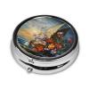 Artwork Print Pill Box 3 Compartment Small Pill Case with Mirror Pill Organizer for Outdoor Travel Pocket Purse view 2