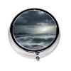 Stormy Sea Print Pill Box 3 Compartment Small Pill Case with Mirror Pill Organizer for Outdoor Travel Pocket Purse view 1