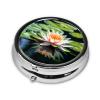 Water Lily Print Pill Box 3 Compartment Small Pill Case with Mirror Pill Organizer for Outdoor Travel Pocket Purse view 2