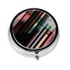 Abstract Triangle Striped Print Pill Box 3 Compartment Small Pill Case with Mirror Pill Organizer for Outdoor Travel Pocket Purse view 1
