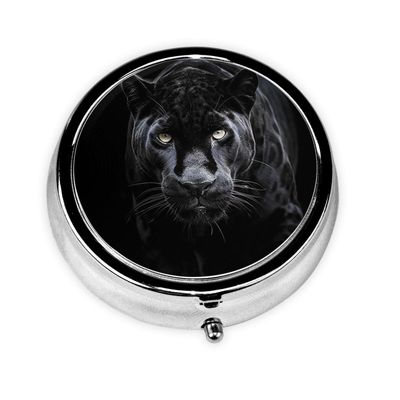 Animal Panther Print Pill Box 3 Compartment Small Pill Case with Mirror Pill Organizer for Outdoor Travel Pocket Purse