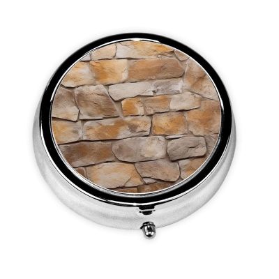 Wall Texture Print Pill Box 3 Compartment Small Pill Case with Mirror Pill Organizer for Outdoor Travel Pocket Purse