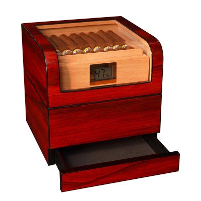 WJ 1983 Cigar Humidor, Glass Top Humidor, Cigar Humidor Box with Digital Humidifier,Spanish Cedar Wood Cigar Humidors for 50-100 Cigars,Present for Men, Father and Husband-Brown