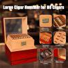 WJ 1983 Cigar Humidor, Glass Top Humidor, Cigar Humidor Box with Digital Humidifier,Spanish Cedar Wood Cigar Humidors for 50-100 Cigars,Present for Men, Father and Husband-Brown view 2