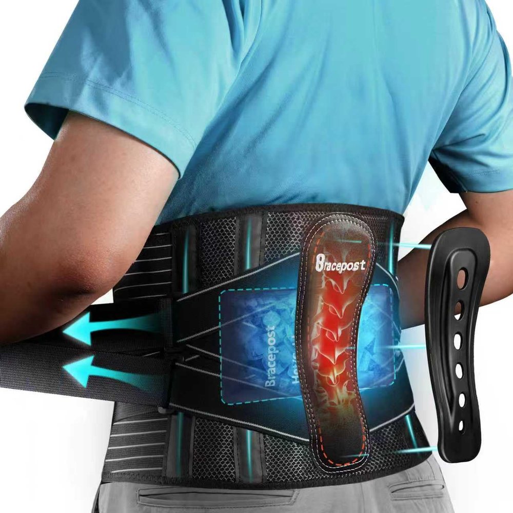 Bracepost Back Brace for Lower Back Pain,Reusable Ice Pack for Injuries Lumbar Support Belt for Men Women,Bionic Spine Design Back Brace with Cold Pad for Sciatica Herniated Disc,M