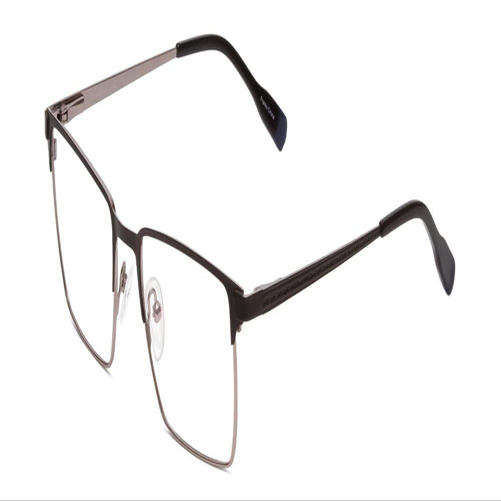 Calabria Ernest 4863 Rectangular Blue Light Blocking Reading Glasses +3.50 Satin Black/Silver Geometric Pattern Men Women