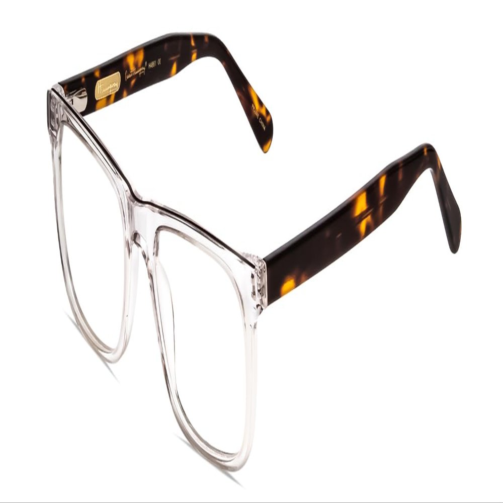 Calabria Ernest 4861 Cat-Eye Blue Light Blocking Reading Glasses +0.75 Clear Crystal/Brown Tortoise Havana Men Women