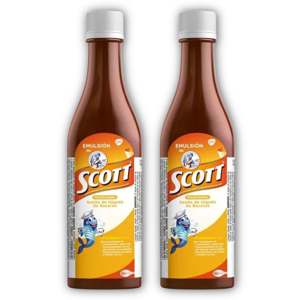 DECA EXPERTS Emulsion de Scott Aceite de hgado de bacalao sabor tradicional Pack de 2 de 6.1 fl oz - 180 ml - con vitamina A y Calcio, suplemento diettico para nios, despensa Colombiana