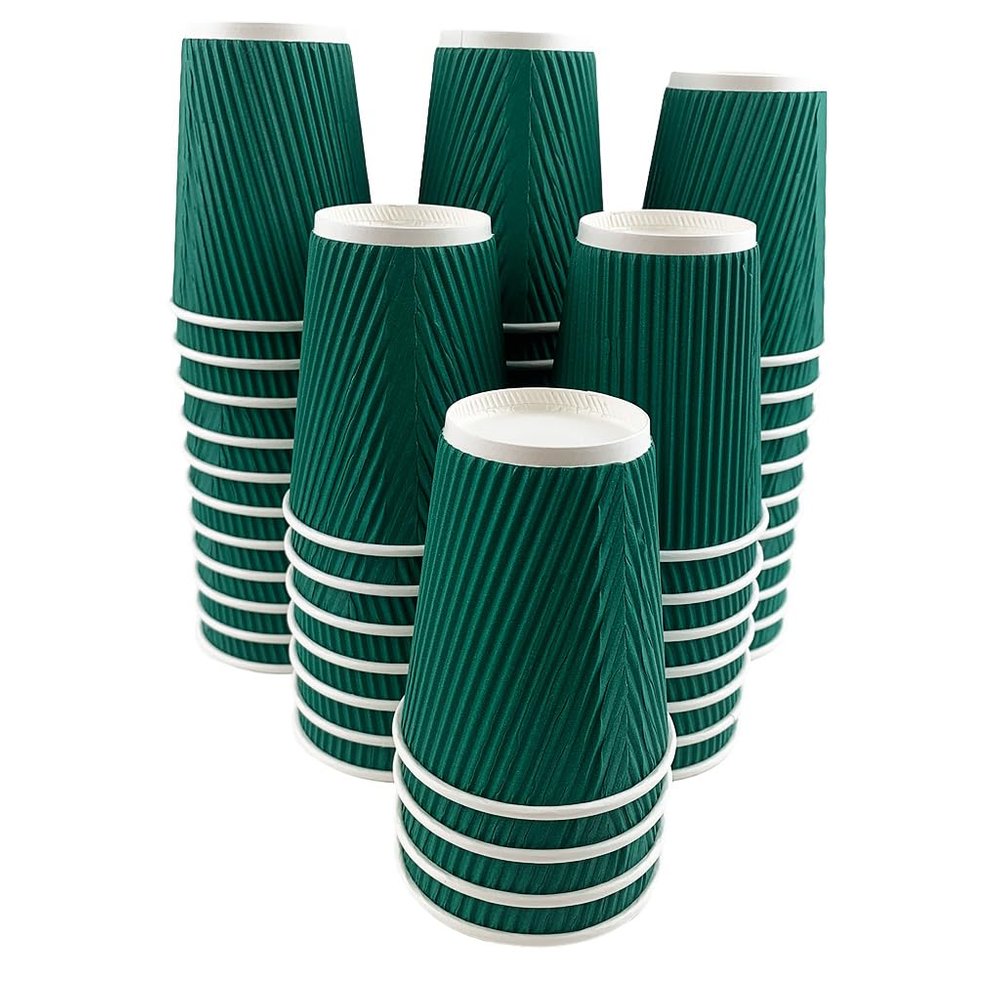 Heyiwell 8 oz Insulated Ripple Paper Coffee Cup 500 Pack Disposable Coffee Cups Suitable for Cold/Hot Coffee, Chocolate, Juice or Tea,Green