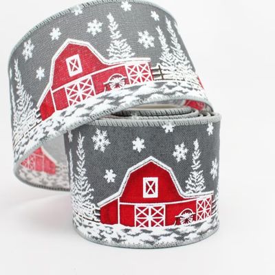 15 feet Red Barn Snowflake Christmas Wired Ribbon, 2.5 Ribbon, Ribbon for Wreaths, Christmas Ribbon