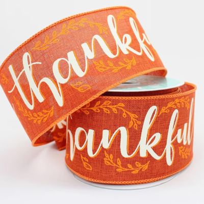 10 Yards Burnt Orange Thankful Fall Wired Ribbon, Fall Wired Ribbon, Ribbon for Wreaths, Fall Ribbon, 2.5 Wire Ribbon, Wired Ribbon