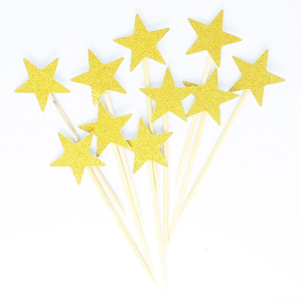 30PCS Glitter Little Star Cupcake Toppers Gold Star Cupcake Picks for Christmas Shower Birthday Wedding Party Favors Supplies