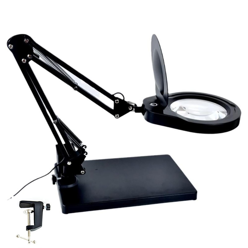10X Magnifying Glass with Light, 3 Color Modes, 4.7 Real Glass Lens LED Desk Lamp & Clamp, Magnifier Light and Stand for Crafts Welding Close Work