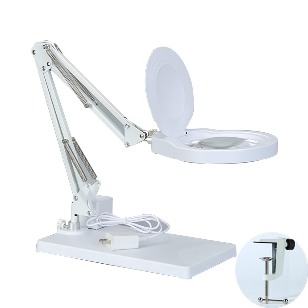 10X Magnifying Glass with Light, Adjustable Arm Real 4.7" Glass Lens LED Magnifying Glasses,3 Color Modes Stepless Dimmable Lighted for Close Work,Hobbies Reading Work