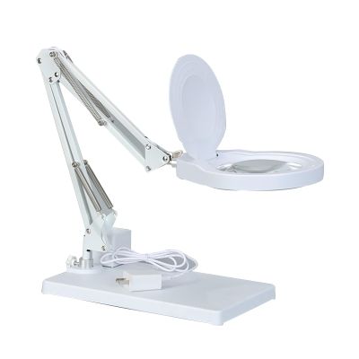10X Magnifying Glass with Light and Stand, 2-in-1 LED Lighted Magnifier Large Base, Dimmable Magnifying Lamp, Adjustable Swing Arm for Repair Crafts Soldering