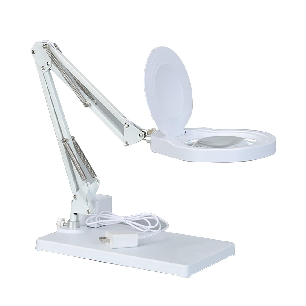 10X Magnifying Glass with Light and Stand, 2-in-1 LED Lighted Magnifier Large Base, Dimmable Magnifying Lamp, Adjustable Swing Arm for Repair Crafts Soldering