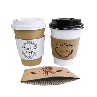 Custom Printed Coffee Cup Sleeves,Personalized Brown Disposable Corrugated Cardboard Paper Jacket,Drinks Beverage Insulator and Hand Protection for Party,Wedding, Anniversary, Engagement (100pcs)