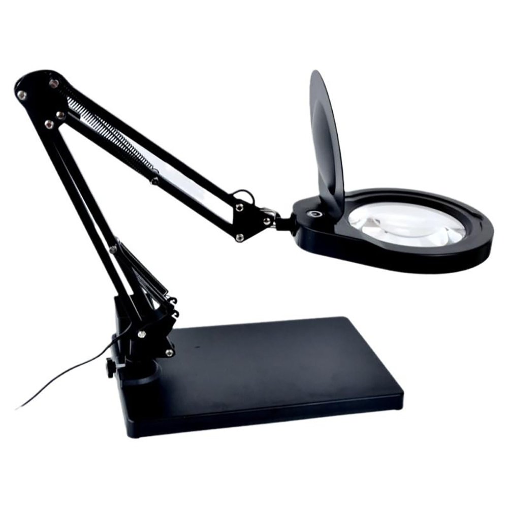 Magnifying Glass with Light and Stand, 10X Magnifying Lamp, 5" Large Optical Glass Lens, Adjustable Swivel Arm Desk Magnifier for Hobby Reading
