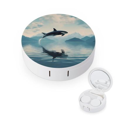 Killer Whale Orca Contact Lens Case Portable Cute Eye Contacts Travel Kit with Mirror Holder Box Container