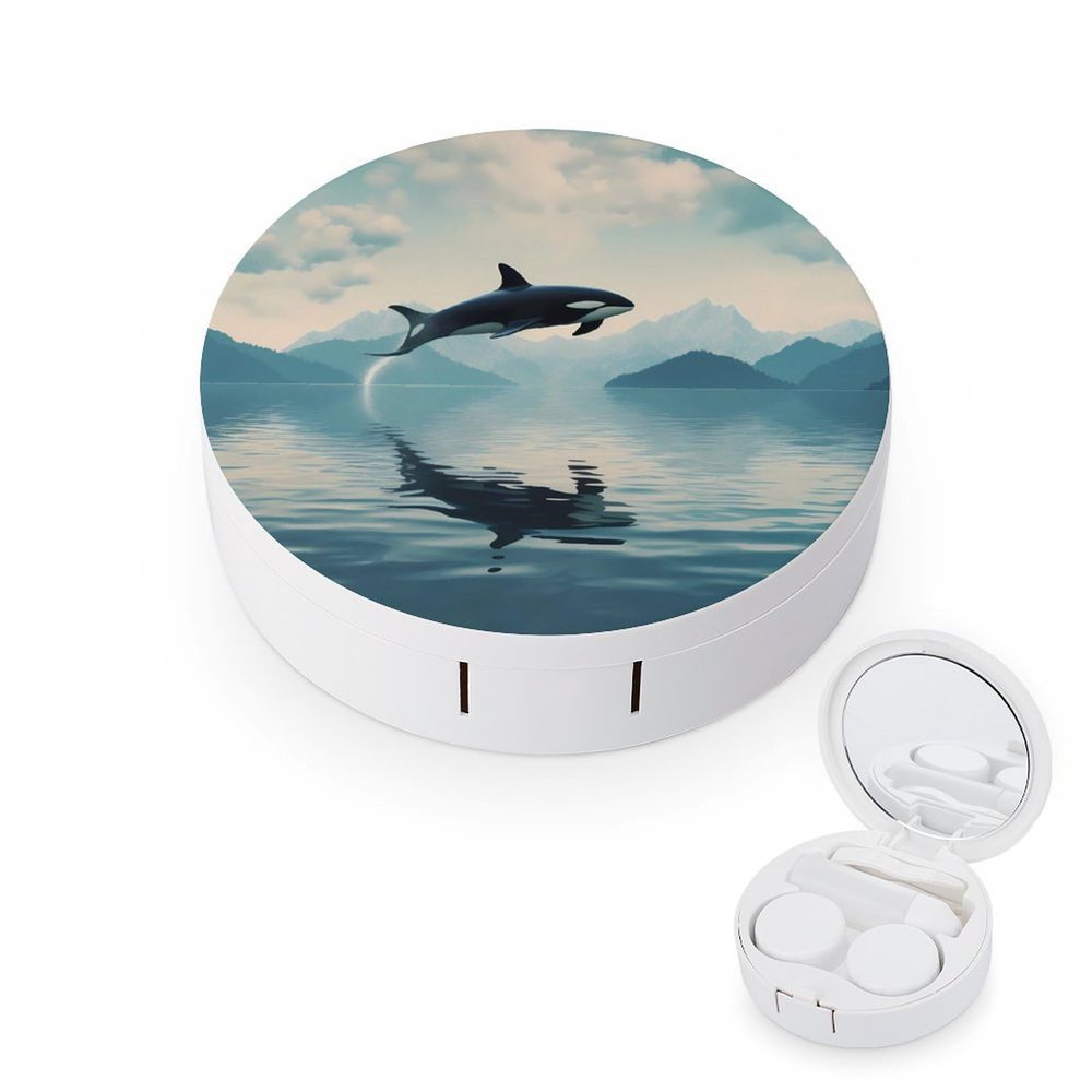 Killer Whale Orca Contact Lens Case Portable Cute Eye Contacts Travel Kit with Mirror Holder Box Container