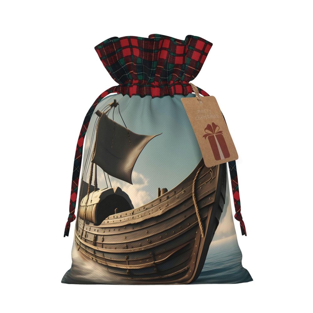 FRGMNT Old Viking Boat print lattice Gift Bags,Reusable Xmas Sacks,Party Favor Bags,Holiday Gift Bags,Wedding Gift Bag