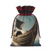 FRGMNT Old Viking Boat print lattice Gift Bags,Reusable Xmas Sacks,Party Favor Bags,Holiday Gift Bags,Wedding Gift Bag view 2
