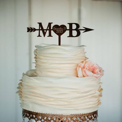 TiTaicor Initials Heart and Arrow Cake topper with date Rustic Cake Topper Engagement Cake Topper Wedding Decoration Cake Topper for Birthday Engagement Anniversary Wedding Shower Supplies.
