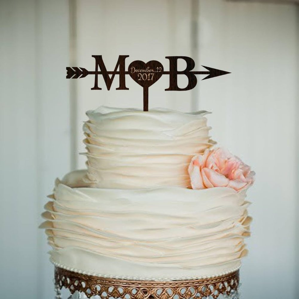 TiTaicor Initials Heart and Arrow Cake topper with date Rustic Cake Topper Engagement Cake Topper Wedding Decoration Cake Topper for Birthday Engagement Anniversary Wedding Shower Supplies.