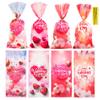 100 Pack Valentine Treat Bags,Valentines Cellophane Treat Bags, Plastic Valentines Goodie Bag Candy Cookie Bakery Heart Clear Gift Bag for Valentine's Day Holiday Wedding Party Favors Supplies view 1