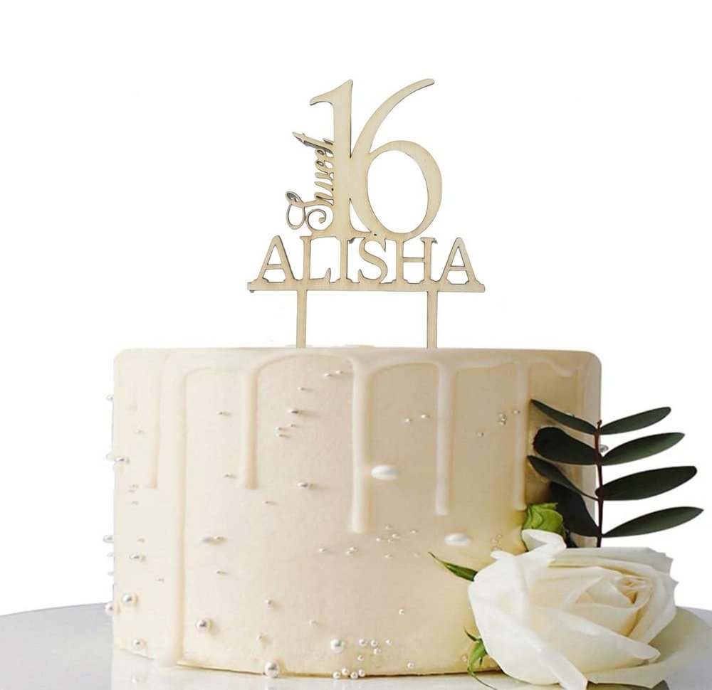 TiTaicor Sweet 16 Cake Topper,Any Name Happy Sweet Sixteen Birthday Cake Topper,Personalized Cake Topper,16th Birthday Custom Topper,Cake Smash Topper,Anniversary Gifts,Rustic Cake Topper.