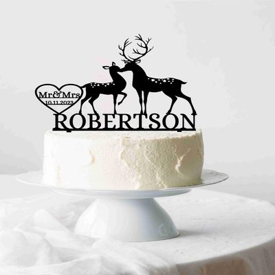 TiTaicor Kissing Deer with Name Wedding Cake Topper, Buck and doe Cake Topper, Wedding cake topper deer hunter Cake Topper for Birthday Engagement Anniversary Wedding Shower Supplies.