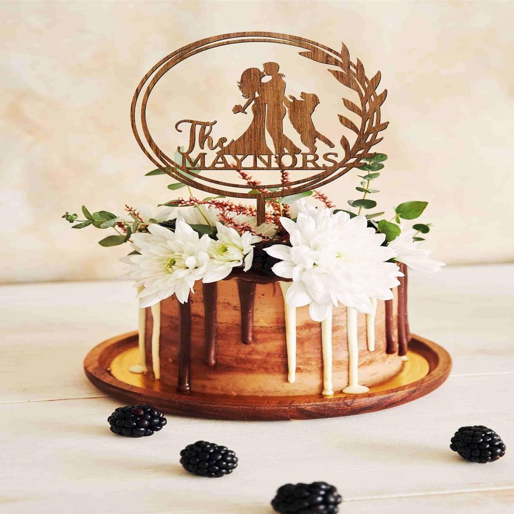 TiTaicor Boho Floral Wedding Cake Topper with Dog,Wreath Cake Topper with Dog,Cake Topper with Golden Retriever,Mr&Mrs Cake Topper for Birthday Engagement Anniversary Wedding Shower Supplies.