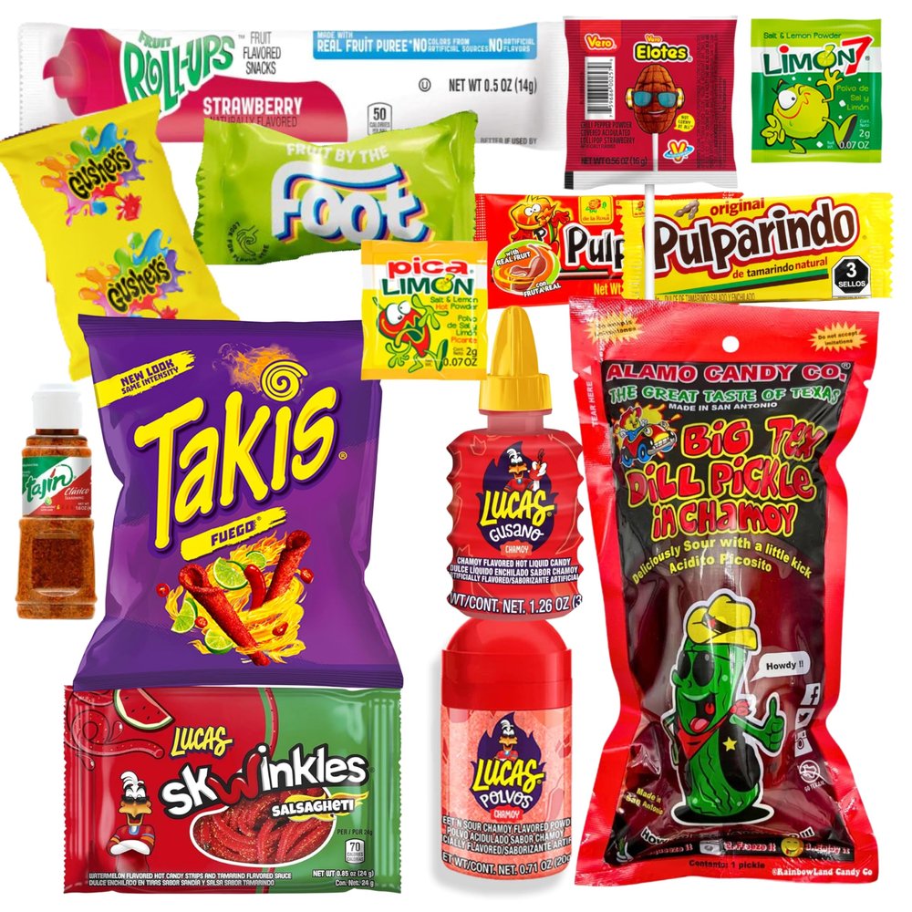 The Full Tiktok Chamoy Pickle Kit With Candy; Includes Fruit-Rollup, Lucas Gusano & Salsagheti & More Mexican Candy by Ma Lit Candy (1 Big Tex Chamoy Pickle Kit)