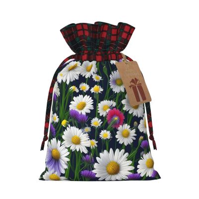 ZISHAK Wild Flowers And Cornflowers Daisies Exquisite Patchwork Burlap Drawstring Gift Bagversatile Cloth Art Gift Bag For Festivities