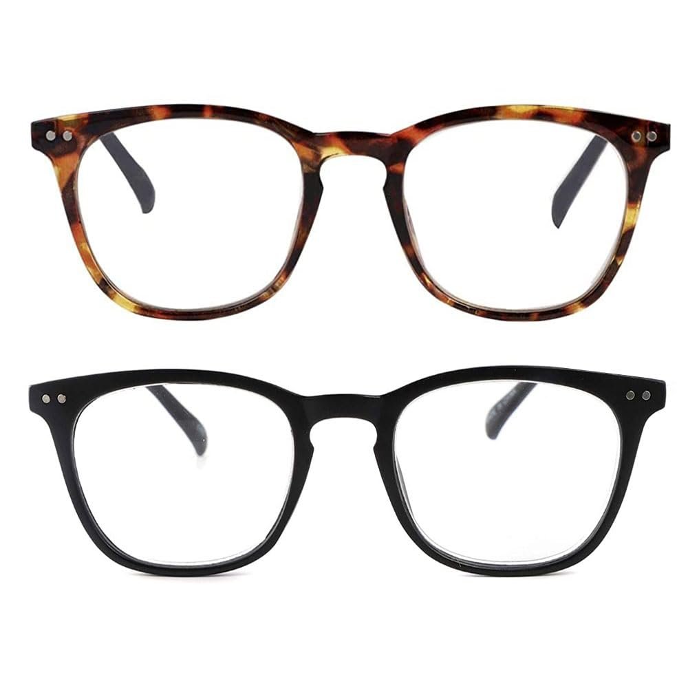 JiSoo 2 Pack Reading Glasses Women 1.5 Stylish Designer Readers 1.5, Womens Readers 1.5+ with Spring Hinge, Tortoise+ Black